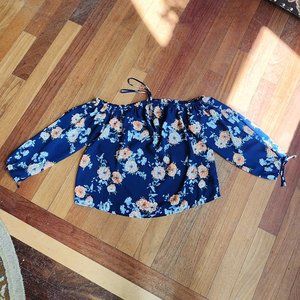 Forever 21 Blue/Orange Floral Off-The-Shoulder Blouse Size Small